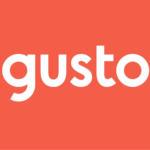 A red background with the word gusto written in white.